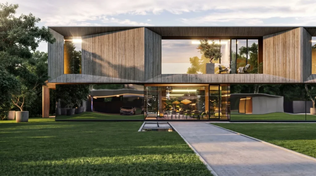 contemporary-minimalist-house-exterior-with-mirrored-windows