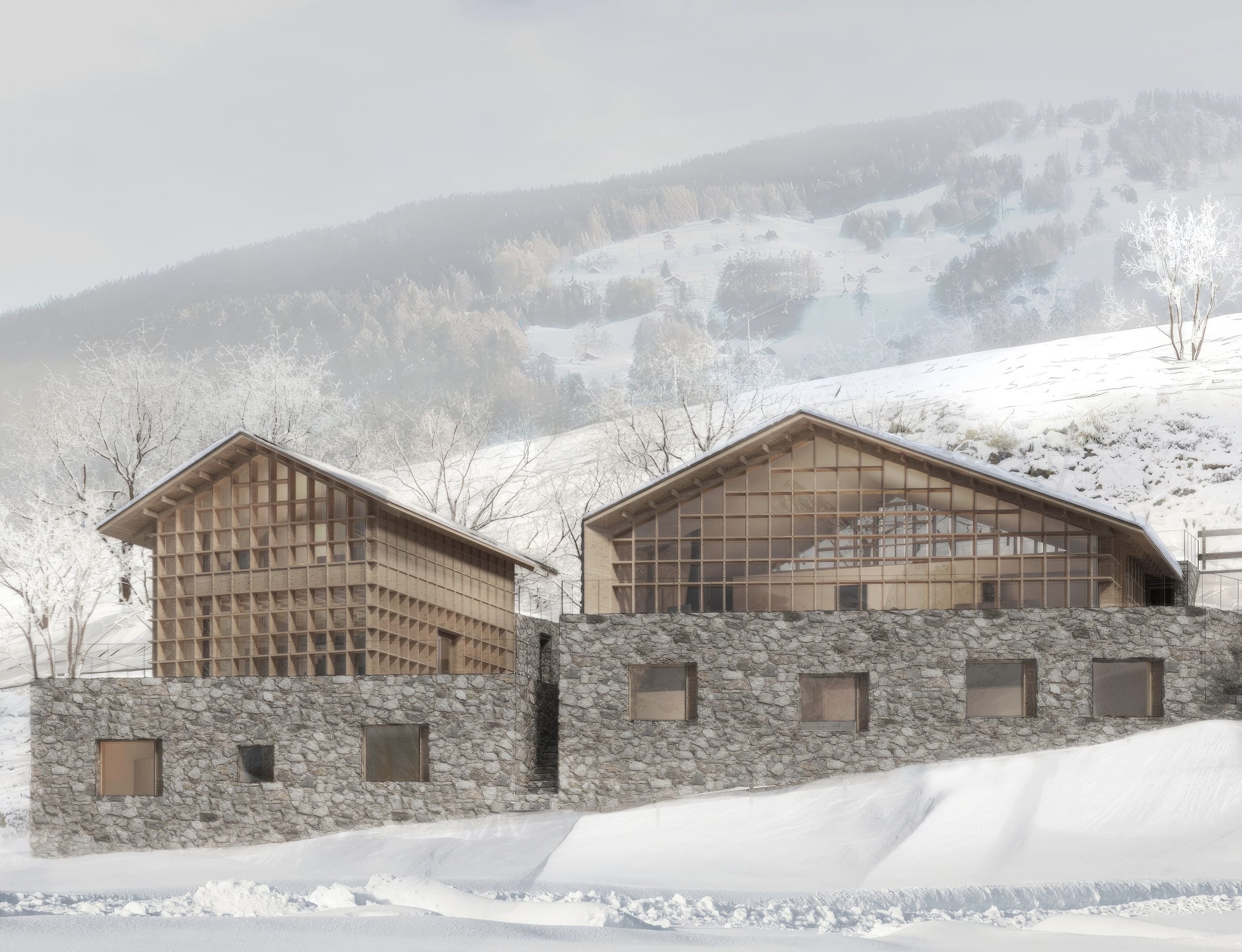 Architecture de chalets à Veysonnaz en Suisse